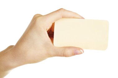 kartvizit, üzerinde beyaz izole tutan el