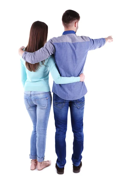 Vue arrière du jeune couple isolé sur blanc — Photo