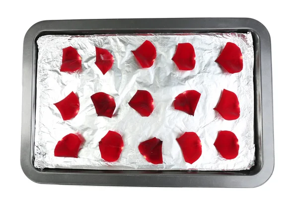 Roses petals on tray — Stock Photo, Image