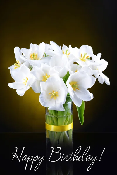 Beautiful bouquet of white tulips on dark background — Stock Photo, Image