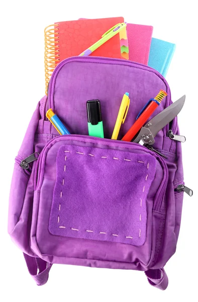 Kniv i skolan backpknife i skolan backpackack, isolerad på vit — Stockfoto