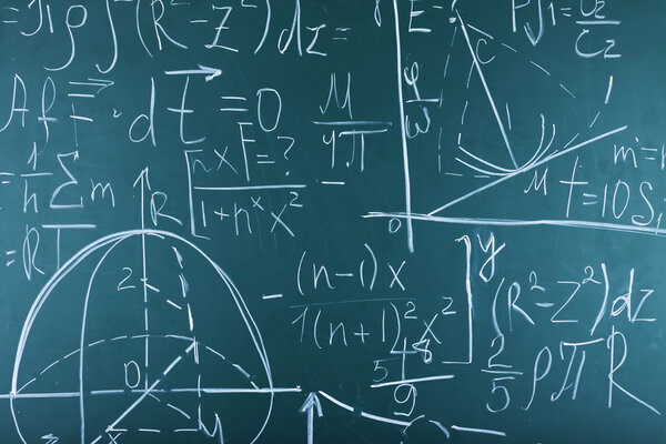 Maths formulas on chalkboard