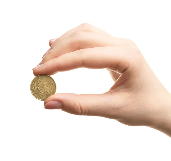 Female hand with coin — Stock Photo, Image