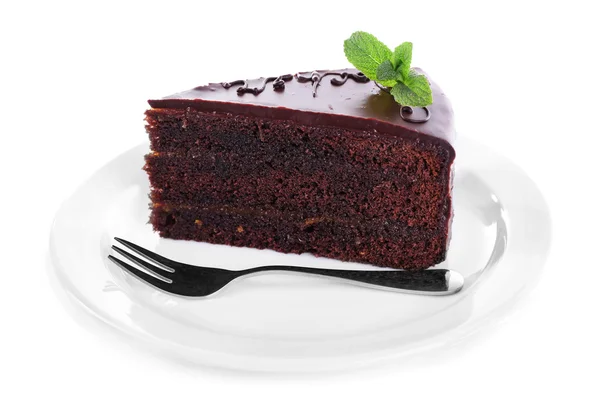 Pedaço de bolo de chocolate com hortelã i — Fotografia de Stock