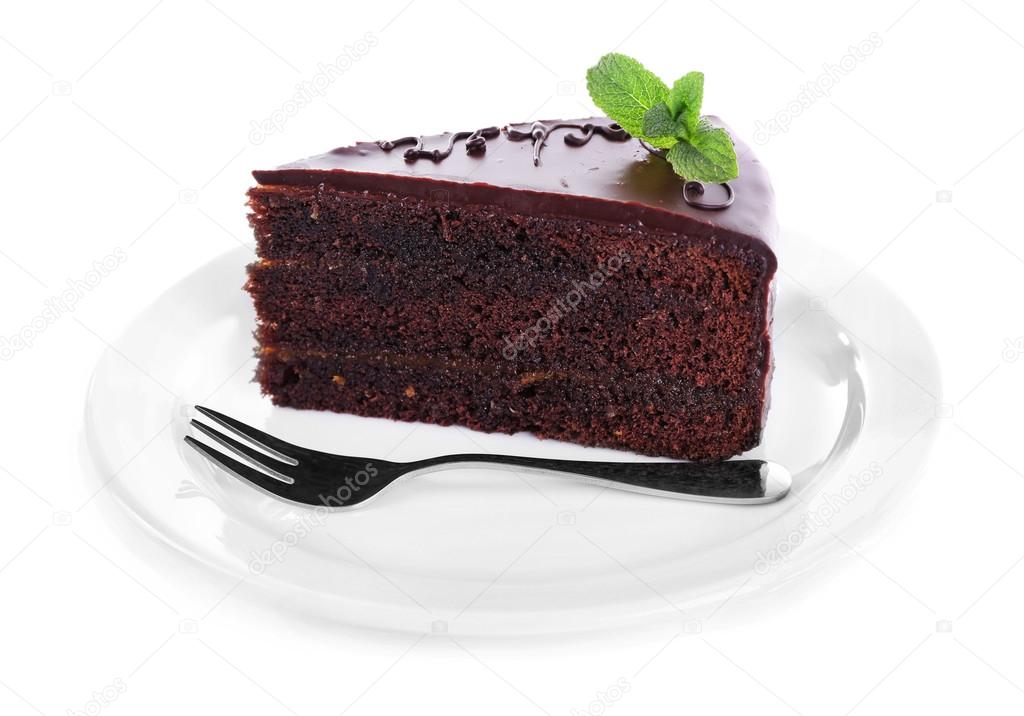 Piece of chocolate cake with mint i