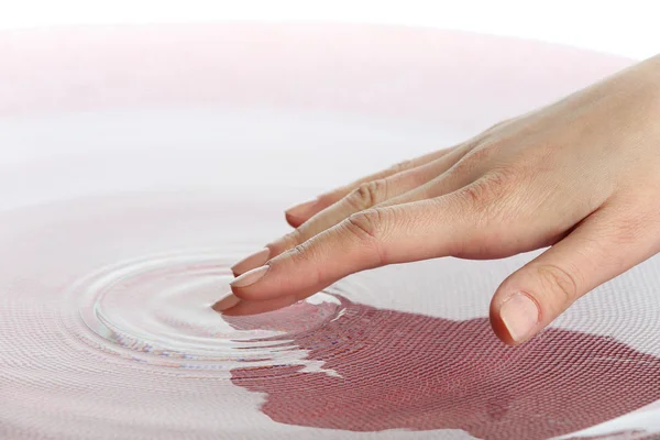 Finger touches water close up — Stock Photo, Image