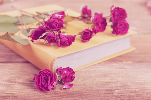 Sušené růže s knihou — Stock fotografie