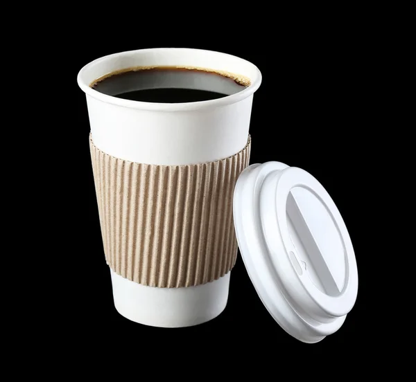 Paper cup of coffee on black background — Stock Photo, Image