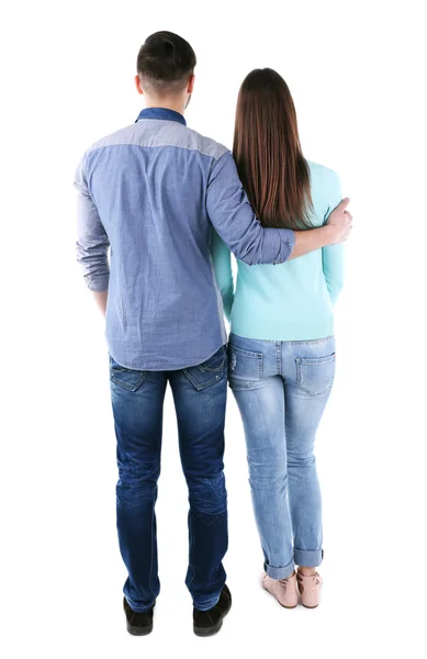 Vue arrière du jeune couple isolé sur blanc — Photo