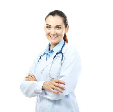 güzel doktor kadın üzerinde beyaz izole