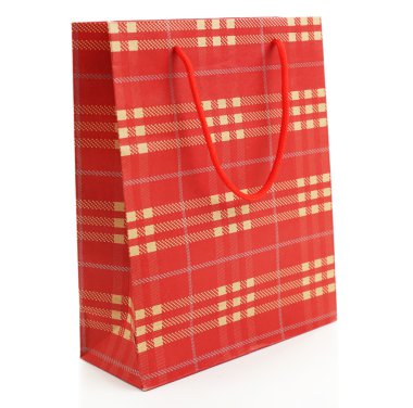 Beyaz izole damalı alışveriş kağıt torbalar