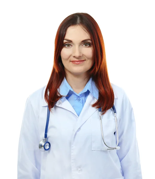 Bella donna medico isolato su bianco — Foto Stock