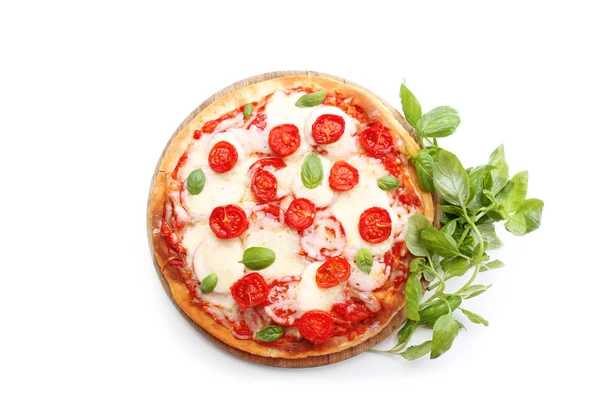 Pizza z serem i pomidorami wiśniowymi — Zdjęcie stockowe