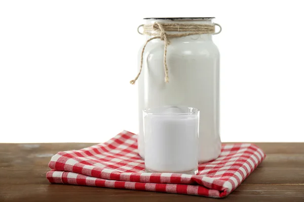 Lata retro para leche y vaso de leche —  Fotos de Stock