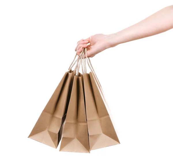 Borsa shopping femminile di carta tenuta in mano — Foto Stock