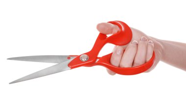 el ile üzerine beyaz izole makas