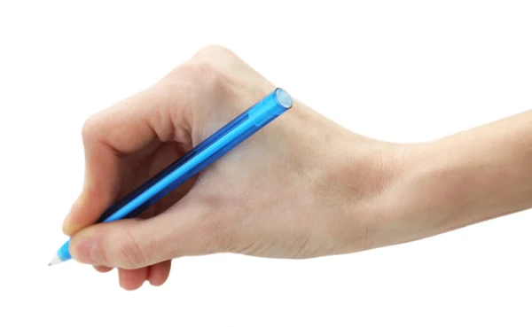 ペンを白で隔離される男性の手 — ストック写真