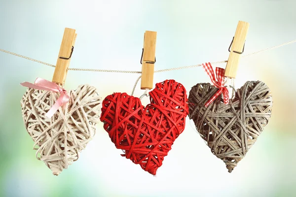 Hearts hanging on rope — Stock Photo, Image