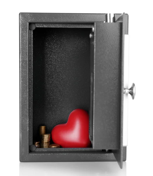 Декоративное сердце с деньгами в сейфе — стоковое фото