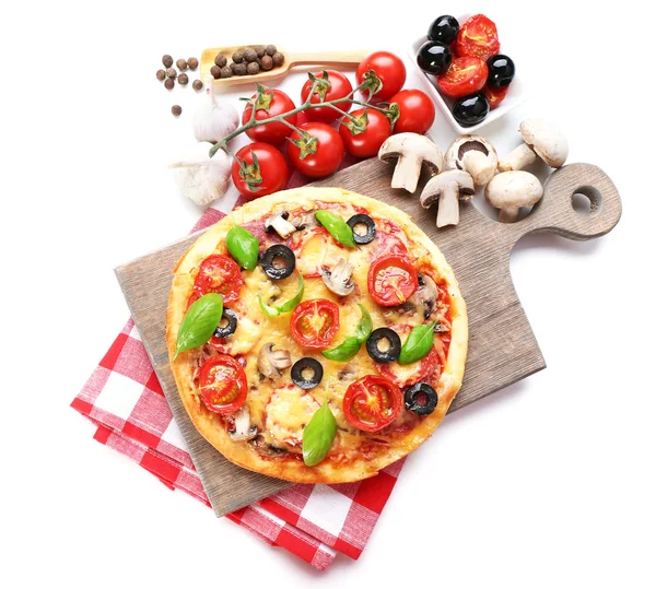 Tasty pizza with vegetables and basil — Stock Photo, Image