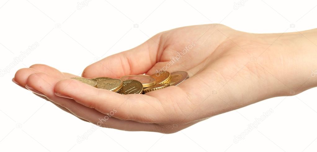 Female hand with coins