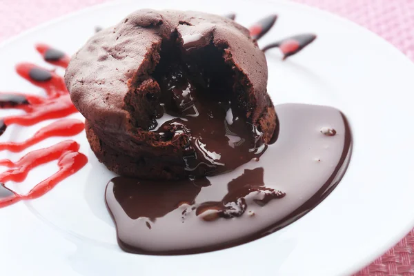 Chocolate fondant on white plate — Stock Photo, Image