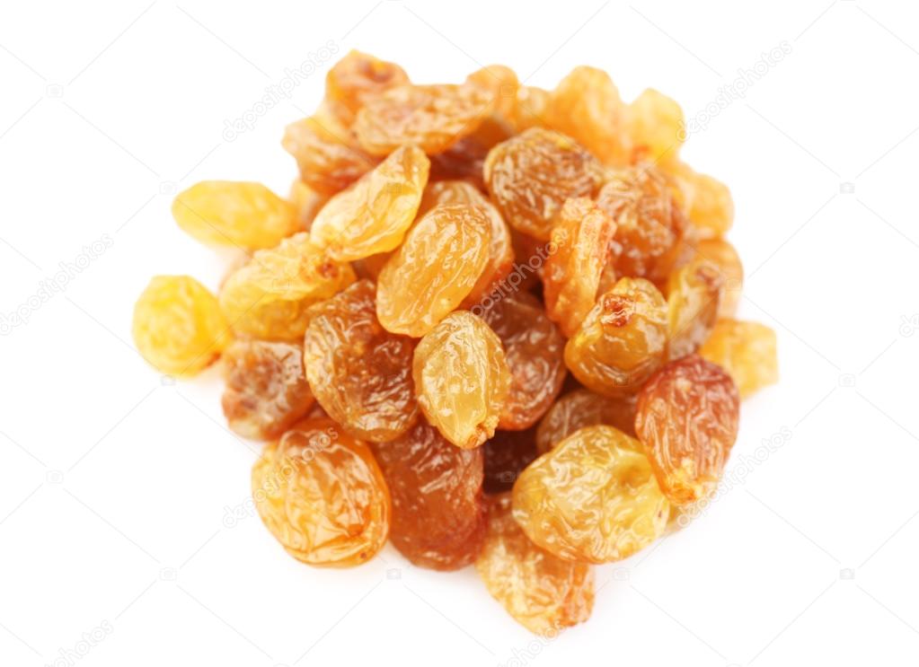 Pile of raisins isolated on white