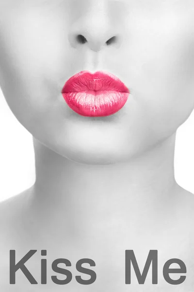 Closeup of a beautiful sexy pink lips giving kiss — Stock Photo, Image