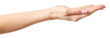 Kadın eli beyaza izole edilmiş.