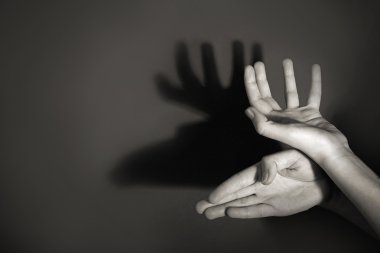 Hands gesture like deer on gray background clipart