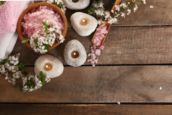 Spa stones and spring flowers