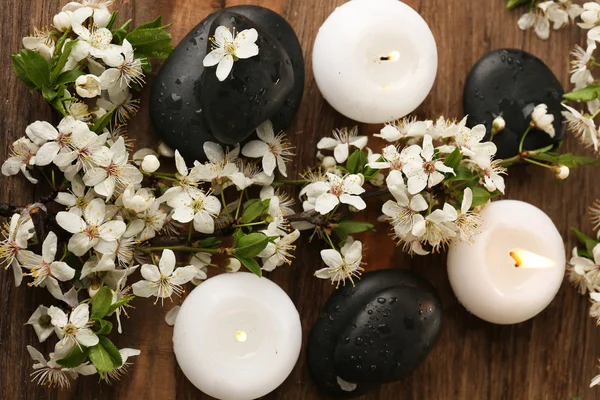 Piedras de spa y flores de primavera —  Fotos de Stock