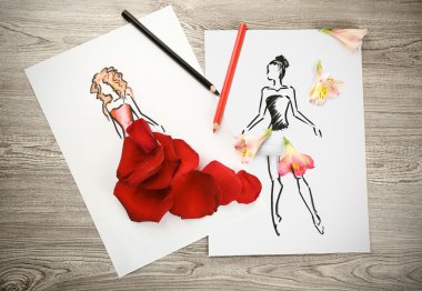 resimleri çiçek yaprakları ve kalemleri ahşap tablo