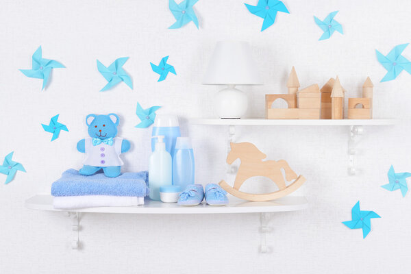 Baby accessories on shelves