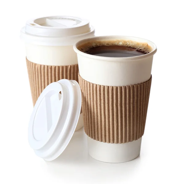 白で隔離されるコーヒー紙コップ — ストック写真