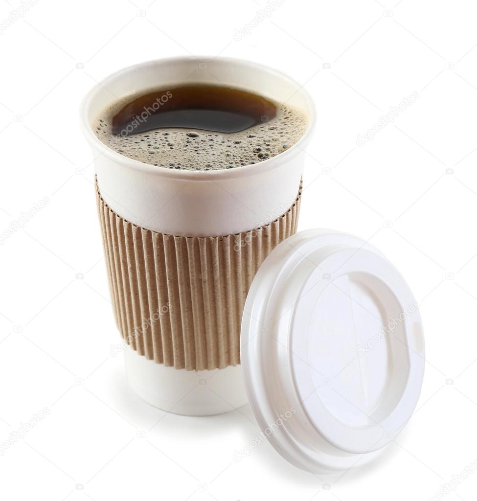 Paper cup of coffee isolated on white