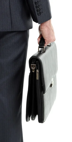 Man holding suitcase isolated on white — Stock Photo, Image