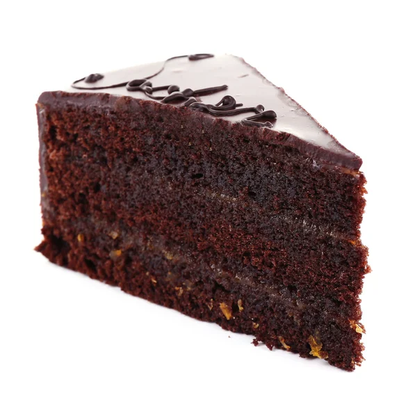 Piece of chocolate cake isolated on white — Stock Photo, Image