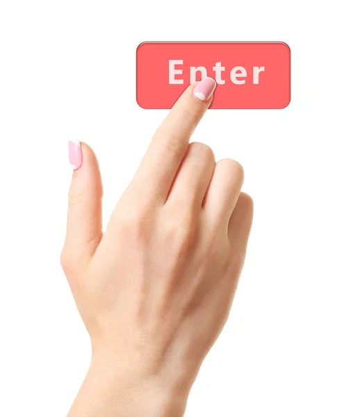 Kvinnlig hand tryck "Enter"-knappen — Stockfoto