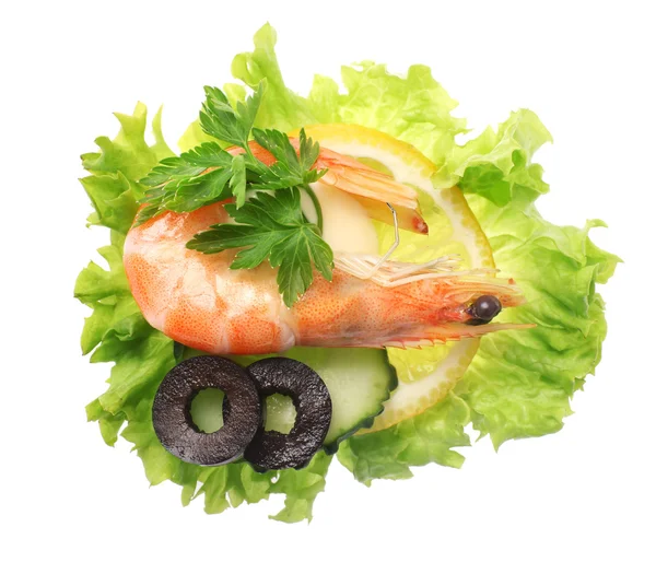 Boiled shrimp with lemon — Stock Photo, Image