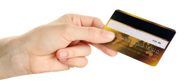 Hand holding credit card, isolated on white — Stock Photo, Image