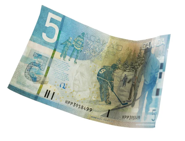 Dolar kanadyjski 5, na białym tle — Zdjęcie stockowe