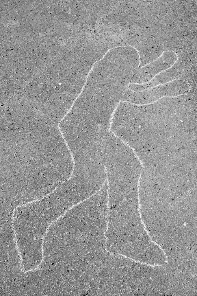 Chalk outline of body dead on pavement — Stock Photo © belchonock 74143131