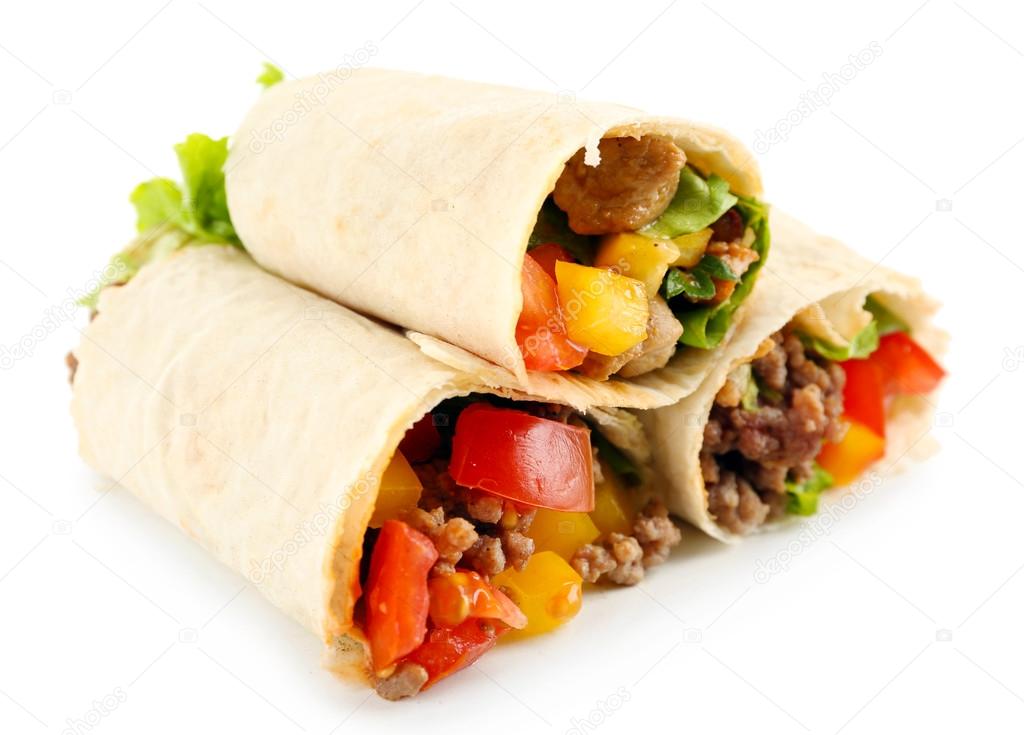 Burrito De Bœuf Maison Aux Legumes Et Tortilla Isole Sur Blanc Image Libre De Droit Par Belchonock C 74152557