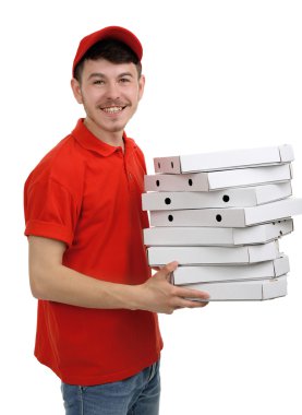 servis elemanı üzerinde beyaz izole karton pizza kutusu