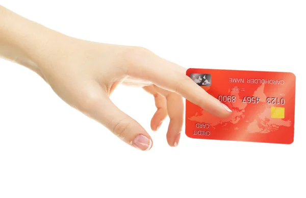 Кредитная карта на руках, изолированная на белом — стоковое фото