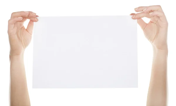 Hands holding blank card isolated on white — Stock Photo, Image