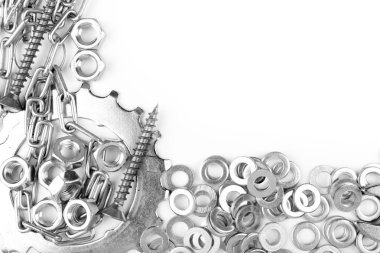 beyaz izole vida çerçeve, fındık ve yuvalı eğri somun anahtarları