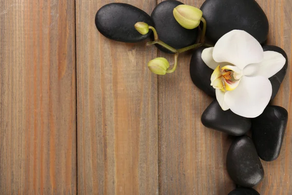 Piedras de spa y flor de orquídea — Foto de Stock