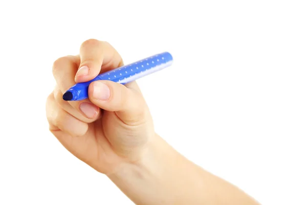 Female hand with felt-tip pen isolated on white — Stock Photo, Image